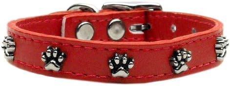 Mirage Pet Products Paw Leather Red Dog Collar, 26