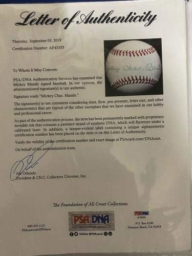 Mickey Chas. Mantle Nome completo Baseball PSA/DNA LOA - Bolalls autografados