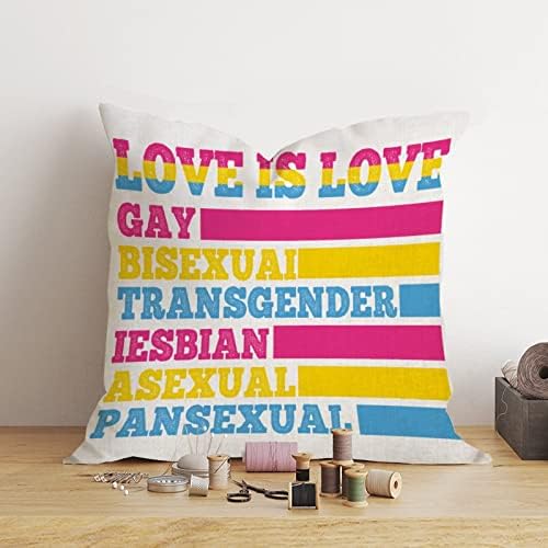 Amor é amor gay bisexuai transgênero arremesso de travesseiro de travesseiro gay orgulho gay arco -íris lgbt gay almofada gay capa quadrada decortaive travesseiro decoração para sofá quarto sala de estar 24x24in