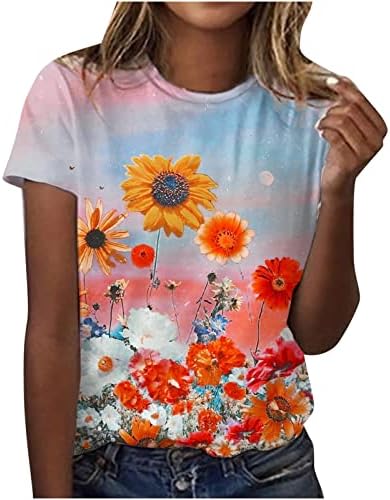 Blusa fêmea feminina para o outono de verão Crepão curta Crew algodão Floral Blouse Casual Blush Camise para meninas 3U 3U