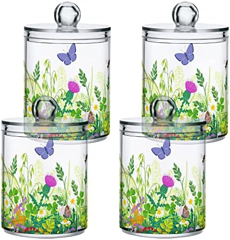 Flores de grama borboletas 2 embalagem de cotonete de cotonete Organizador Distanteador de banheiro plástico recipientes de