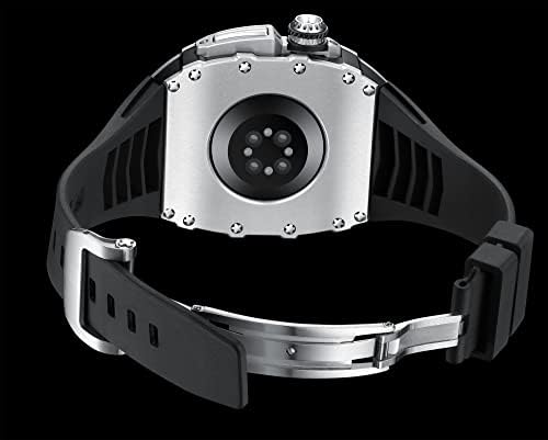 Caixa de liga de alumínio KQOO para Apple Watch Band 44mm 45mm Fluororberber tira para Iwatch Series 7 6 5 4 Acessórios