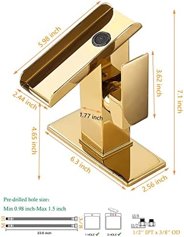 Torneira da pia do banheiro Goleira dourada de ouro 1 ou 3 buracos 4 polegadas cachoeira aberta torneiras de banheiro
