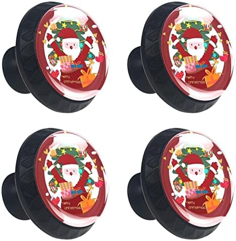 Kaido Papai Noel Claus Presente Gaveta de Gaveta 4 Peças Botão redondo de armário com parafusos adequados para o banheiro de escritório