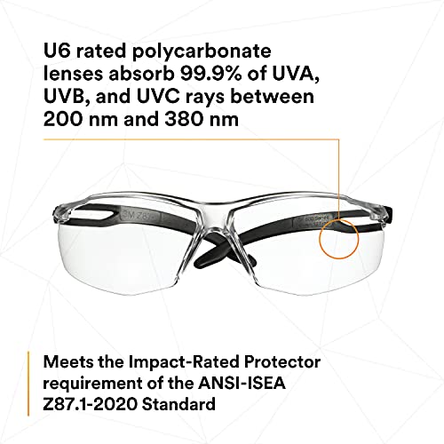 Óculos de segurança SecureFit 3M, 500 séries, 20 pacote, impacto ANSI Z87, templos de catraca ajustáveis, óculos de proteção esportiva, lente transparente anti-escreva, quadro preto