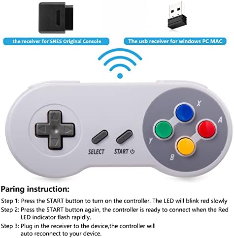 2 pacote controlador SNES sem fio para jogos retrô, Kiwitatá 2,4 GHz Wireless Remote Game Pad Controller para Windows PC/Sistema