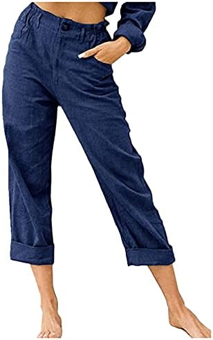 Calça de ioga ethkia com bolsos calças de calça elástica casual calças de algodão de cordão