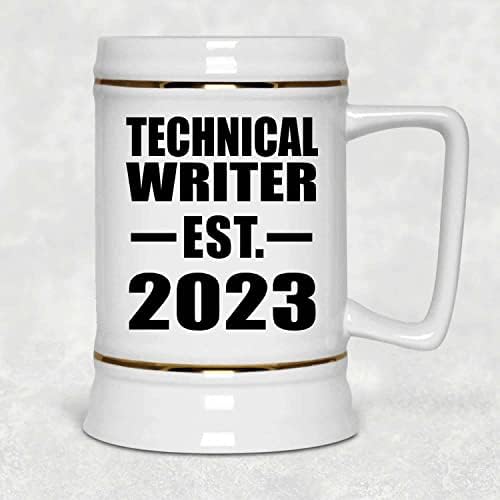 Projeta o escritor técnico estabelecido est. 2023, caneca de 22oz de caneca de caneca de cerâmica de cerveja com alça para freezer,