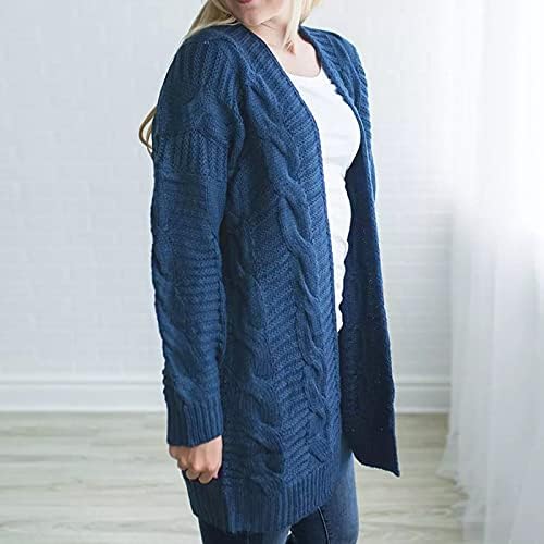 Blusas de cardigã longas sólidas para mulheres bolsos robustos malha de manga comprida capa quente aconchegante e solto