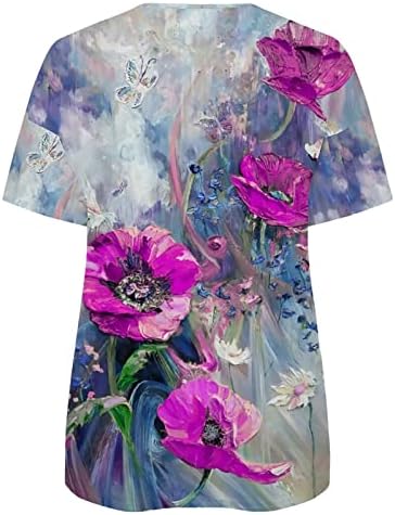 TOP PARA MULHERM Women Summer Feminino Floral Impresso com zíper curto de manga curta Camiseta de imitação de algodão