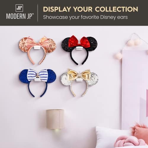 Ganchos adesivos jp modernos para ouvidos da Disney - suporte minimalista da orelha da Disney, sem design de bandeira de perfuração, organizador de fita de cabeça forte - patente dos EUA pendente, branco
