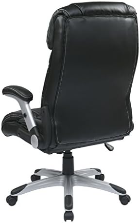 Estrela do escritório ECH Série High Back Executivo Cadeira de escritório de couro com flip acolchoado ajustável, preto com base de revestimento de prata