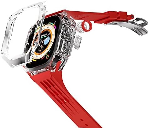 Caso transparente de luxo gafned para Apple Watch Ultra 49mm Mod Kit Fluororberber Sport Strap Band para Iwatch 8 Pro Ultra Modification