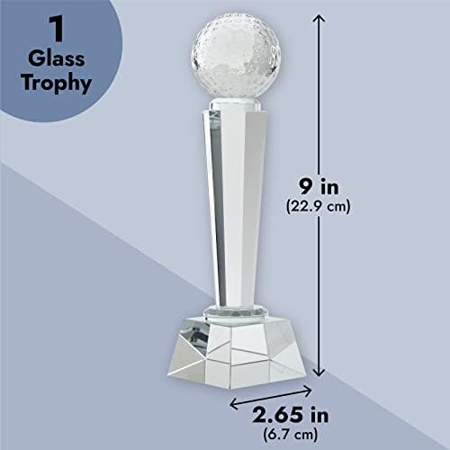 Juvale Crystal Glass Golf Trophy com elegante caixa de presente para torneios, competições esportivas, festas, prêmios campeões, peso de papel para desktop e decoração de mesa