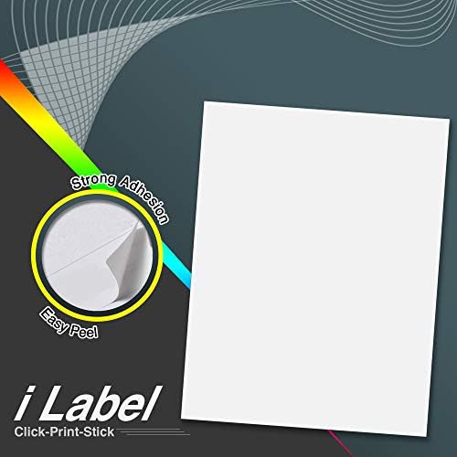 8.5 x 11 papel adesivo de lençol completo para impressoras a laser e jato de tinta [50 folhas, 50 etiquetas]