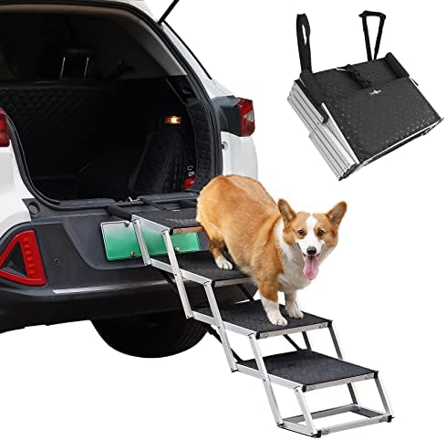 Rampa de carros para cães, escadas dobráveis ​​para cães para cães grandes, rampa de cães leves de alumínio para carros, SUVs