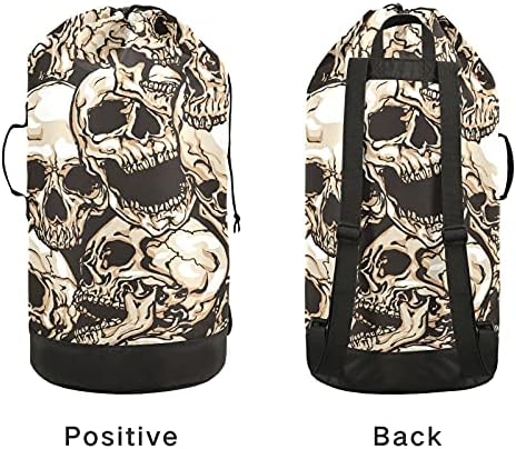 Skulls Laundry Bag mochila para lavanderia pesada com alças e alças de ombro Saco de roupa de deslocamento com tração de