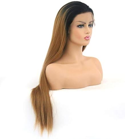 Raxinbang Gradiente cor Europeu e perucas de renda frontal fibra química Cabelo liso Longo Half Hand Hand Ladies peruca peruca peruca