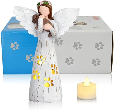 Presentes do memorial para cães para amantes de cães - cães anjo memorial estátua holder com pisca -pisca de vela, perda de presentes