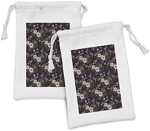 Bolsa de tecido botânico de Ambesonne, conjunto de 2, Birdas rítmicas Birdas Twigs Blossoms de camomila Ilustração Impressão, Small