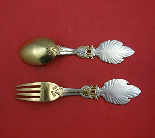 Natal por A. Michelsen Sterling Silver Fork and Spoon Conjunto 2pc 1919 Vermeil