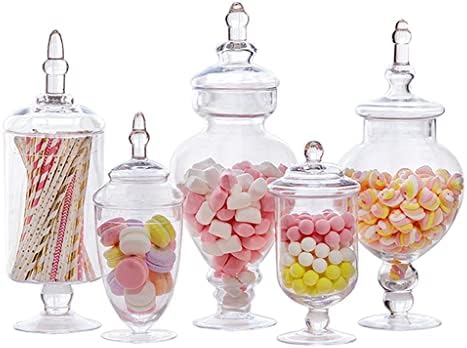XBWEI 5PCS Candy Jar Jar Sobremesa Garrafas de Armazenamento Jarros de Armazenamento Recipientes de Vidro Cobertores Decoração