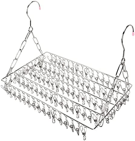 Rack de secagem de aço inoxidável de Dechoga com 100 clipes à prova de vento Rack de vestuário pendurado meias de roupa de baixo