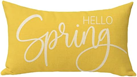 Softxpp Hello Spring Lombar Decorativo Tampa de travesseiro, decoração retangular da casas de almofada da fazenda amarela, savera de decoração sazonal de sofá de casa 12 x 20