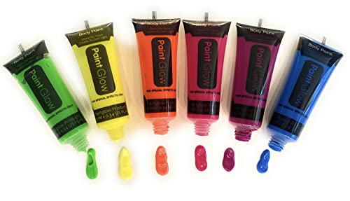 Tintura de tinta neon UV Face e tinta corporal - Conjunto de 6 cores - dia, noite, figurinos, rave, festas ou Halloween