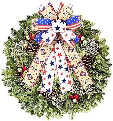 Grande coroa de arco patriótico em 4 de julho decoração arco de bandeira americana para uma festa do dia de estrelas brancas azuis azuis azuis azuis externos