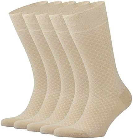 Meias masculinas de vestido de bambu - meias e meias de panturrilha de 5 anos - favo de mel, projetado - umidade de wicking suave - tamanho 8-12