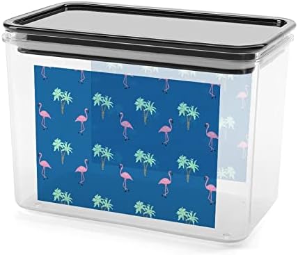 Flamingo Palm Tree Plástico Caixa de armazenamento Recipientes de armazenamento de alimentos com tampas de arroz balde selado para organização de cozinha
