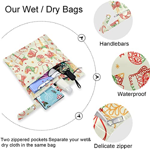 VISESUNNY NATAL 2PCS SACO molhado com bolsos com zíper Saco de fraldas espaçosas reutilizáveis ​​para viajar, praia,
