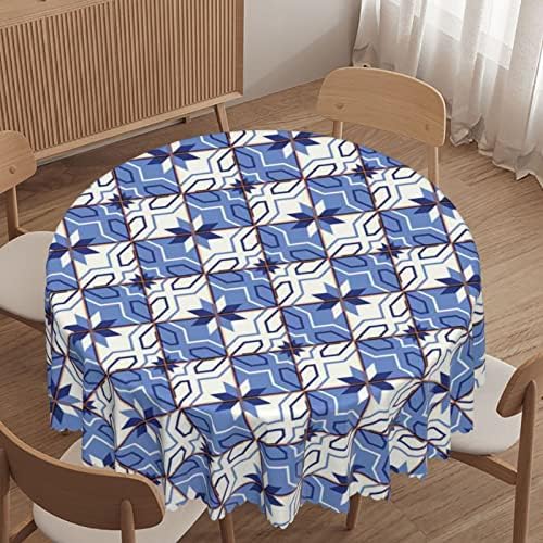 Tampa de mesa redonda de padrão marroquino, tecido impermeável decorativo, roupas de mesa reutilizáveis ​​duráveis, resistência à comprovante