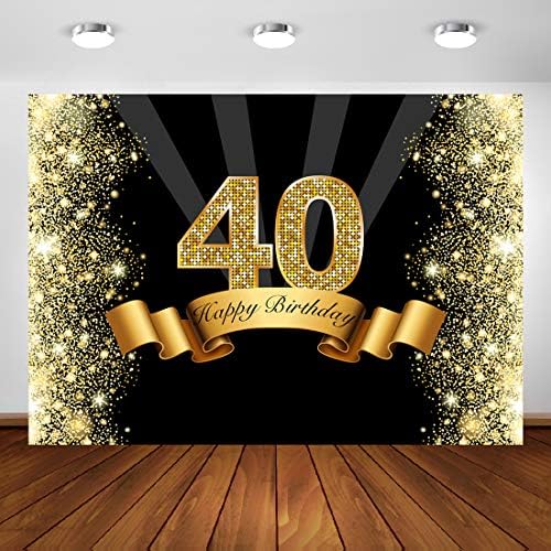 Feliz 40º aniversário de 40º aniversário de 7x5ft ouro e preto 40º aniversário fotografia background Golden Glitter Photo Studio