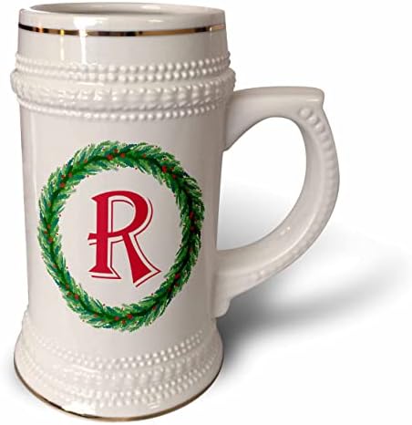 3drose Christmas Wreath Monogram R Red Initial, SM3DR - 22oz de caneca de Stein