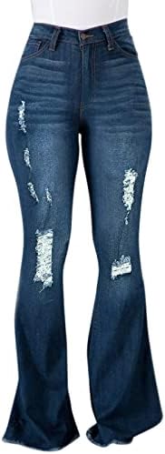 Jeans de tamanho grande da moda feminina com bolsos largos calças de perna larga jeans rasgados estriados de quadril manchas