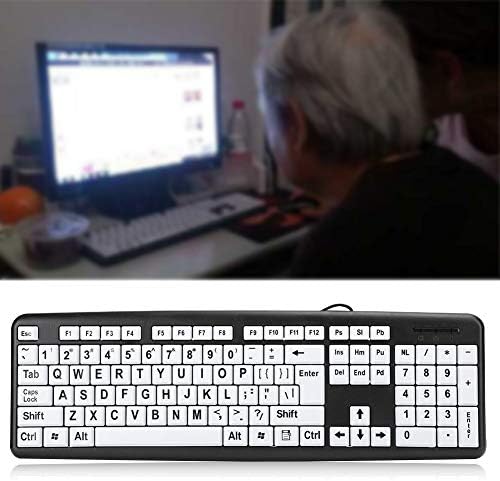 104 teclas teclado grande teclado preto teclado de baixa visão teclado de computador com fio USB idosos teclados com teclas brancas de impressão grande para idosos idosos visualmente com deficiência