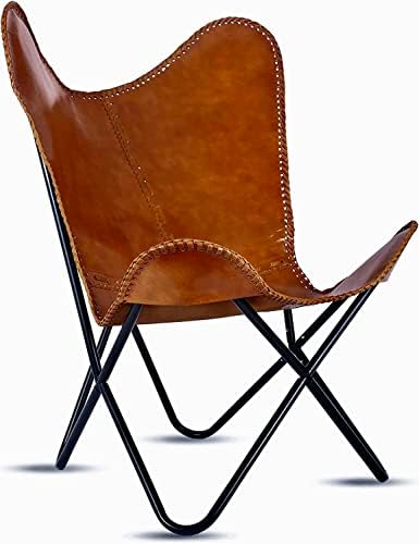 Cadeira de Butterfly de couro - Cadeira de sotaque de couro - cadeiras para sala de estar - feita à mão com moldura