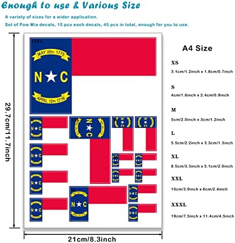QQSD Decalque de adesivo de bandeira da Carolina do Norte em vários tamanhos