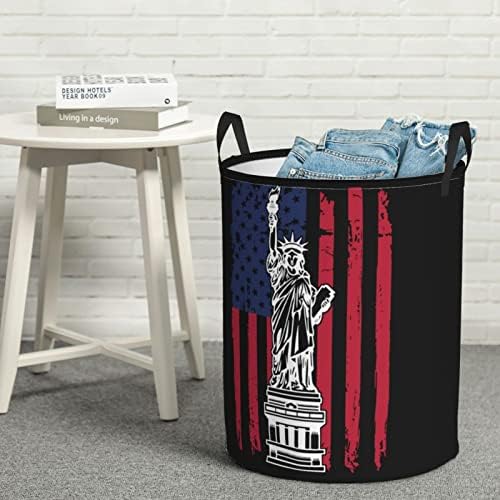Estátua de Liberty American Fland Laundry Horty Circular Randenda cesta de lavanderia cesto dobrável para cesto de banheiro do quarto