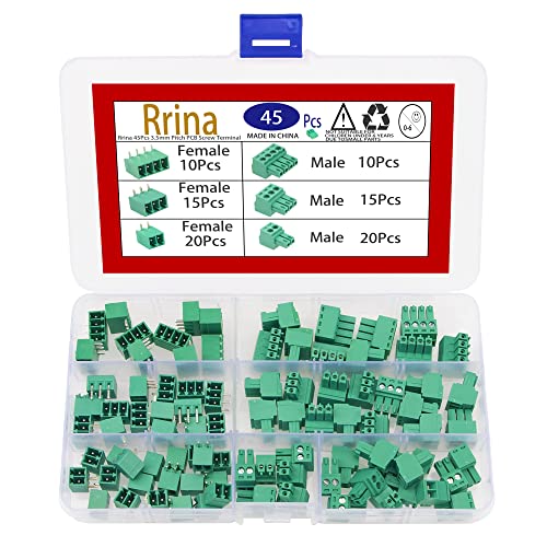 RRINA 45pcs 3,5 mm Kit de conector de bloco de parafuso de montagem em suporte de suporte de 3,5 mm, 2p Terminais 4p