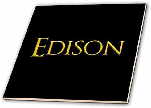 3drose Edison lendário nome de menino na América. Amarelo em Black Chic Charm - Tiles