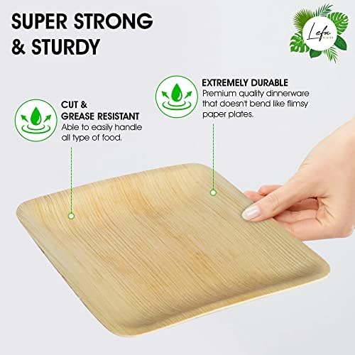 25 Placas de folha de palmeira de 8 8 - Placas de bambu descartáveis ​​com garfos e facas - as placas de madeira ecológicas