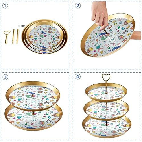 Bolo Stand Conjunto de 3 cupcake de camada Stands Plates de pastelaria reutilizáveis ​​para decorações de festas de chá de
