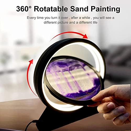 Lumbo de mesa de arte em areia em movimento 3D NEIOAAS, 360 ° Sandscapes rotativas decoração de ampulheta Luzes de areia fluindo, lâmpada