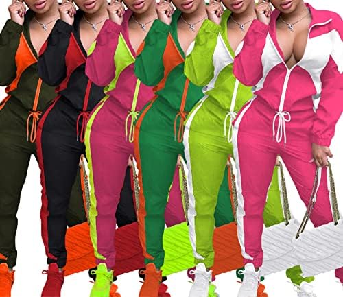 Roupas de duas peças Choichic para mulheres ternos de jogging bloco colorido de manga longa com zíper de calças de calças