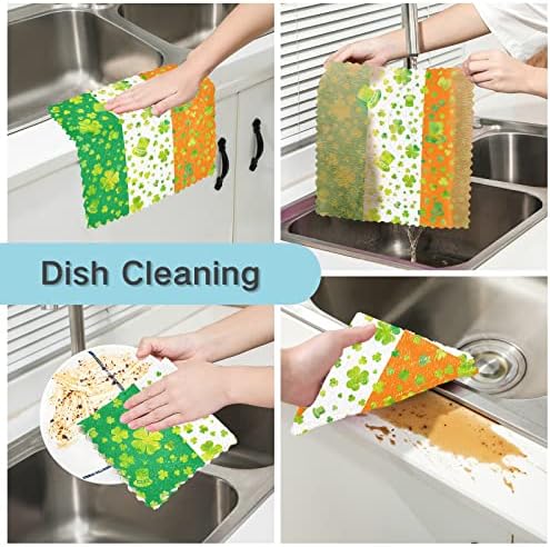 Sinestour Clovers Chapéu verde panos de panos de 6 panos de limpeza para lavar louça de secagem
