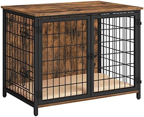 Mahancris Dog Crate Furniture Pacote, Crata de cachorro de madeira com almofada, canis de cão de malha com portas duplas,
