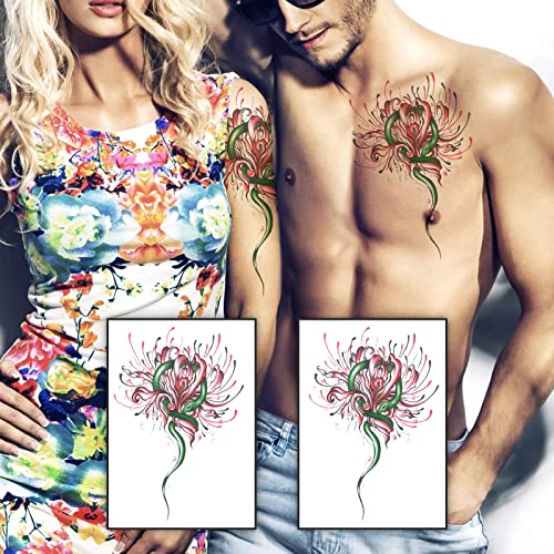 2 folhas de meia manga Tattoos à prova de água da água maquiagem corporal rosa adesivo de tatuagens falsas para homens Mulheres
